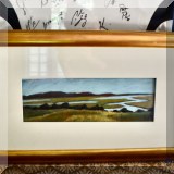 A10. Framed oil pastel landscape. 